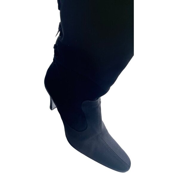 Kenneth  Cole women's boots Black size 8 Satin look  4' heel   velvet ribbon tri - Picture 3 of 13